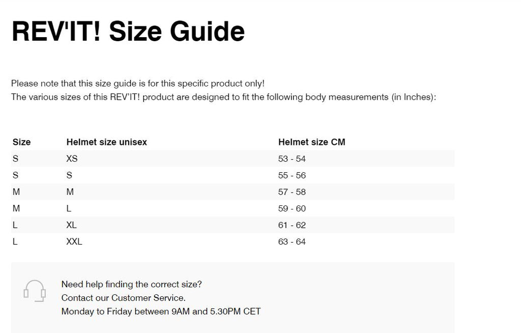 REV'IT! Urbano Windcollar Size Guide