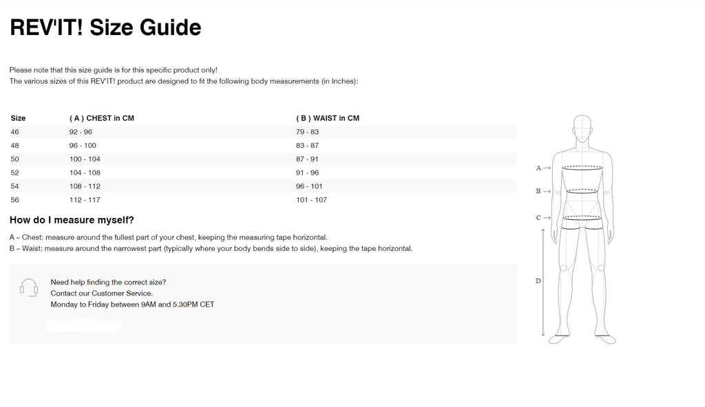 REV'IT! Hyperspeed 2 Air Jacket Size Guide