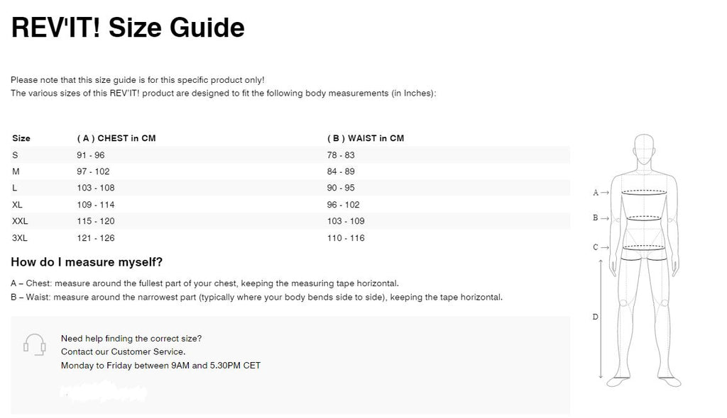 REV'IT! Airwave 3 Jacket **Clearance** Size Guide