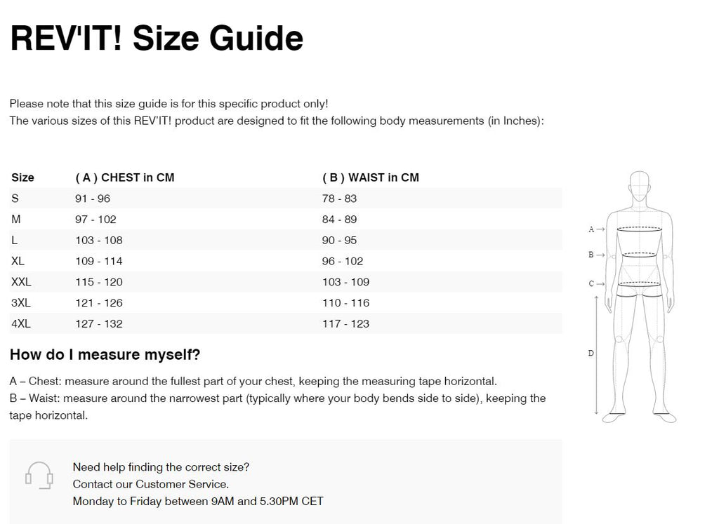 REV'IT! Offtrack 2 H2O Jacket Size Guide