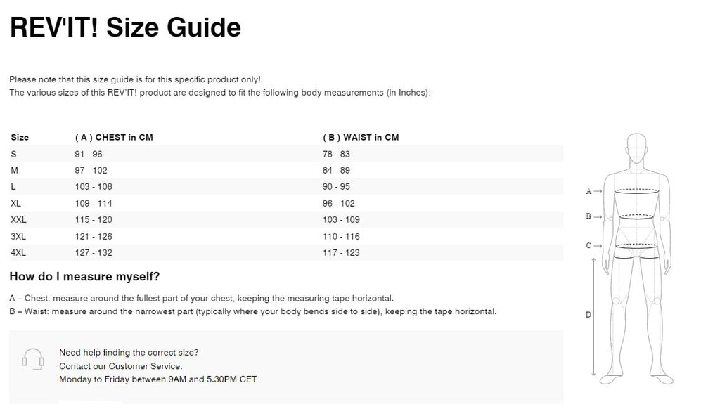 REV'IT! Torque 2 H2O Jacket Size Guide