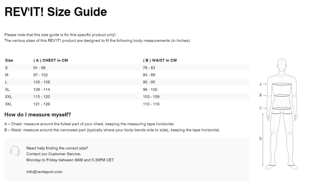 REV'IT! Defender 3 GTX Jacket Size Guide