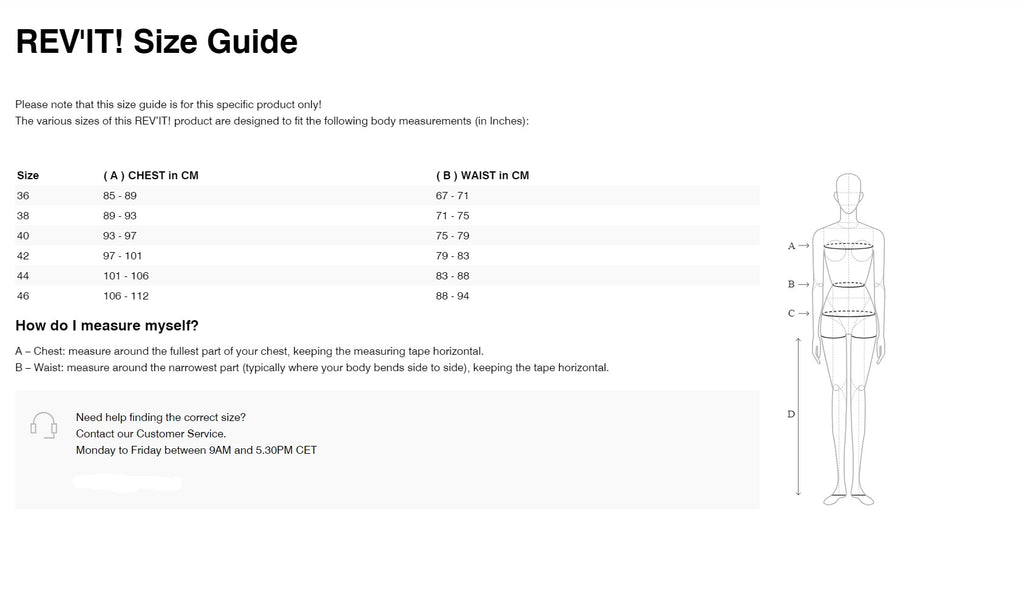 REV'IT! Lamina GTX Ladies Jacket Size Guide