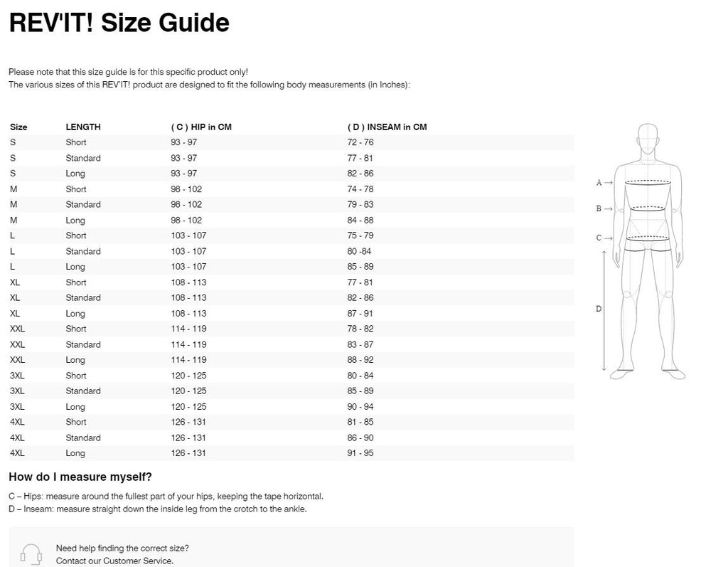 REV'IT! Dominator 3 GTX Pants Size Guide