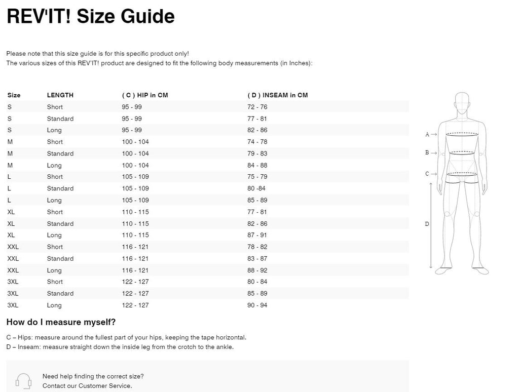 REV'IT! Peninsula Pants Size Guide