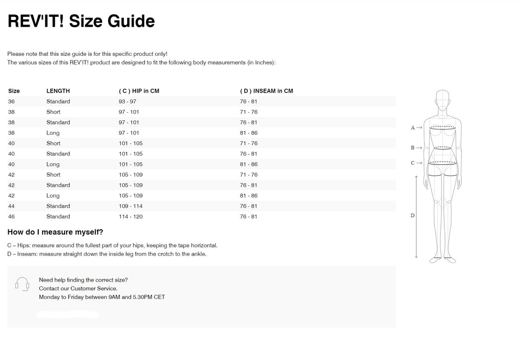 REV'IT! Lamina GTX Ladies Pants Size Guide