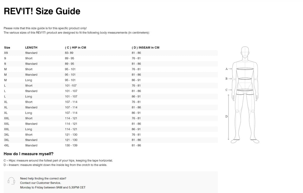 REV'IT! Airwave 4 Pants Size Guide