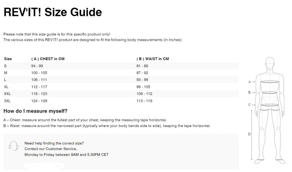 REV'IT! Sierra Jersey Size Guide