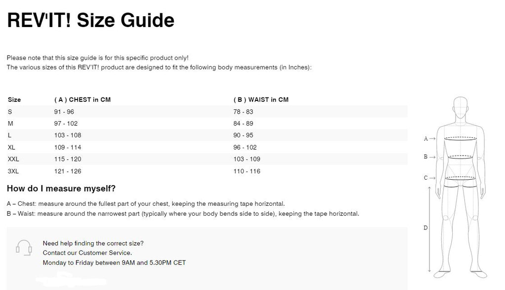 REV'IT! Rough Jersey Size Guide